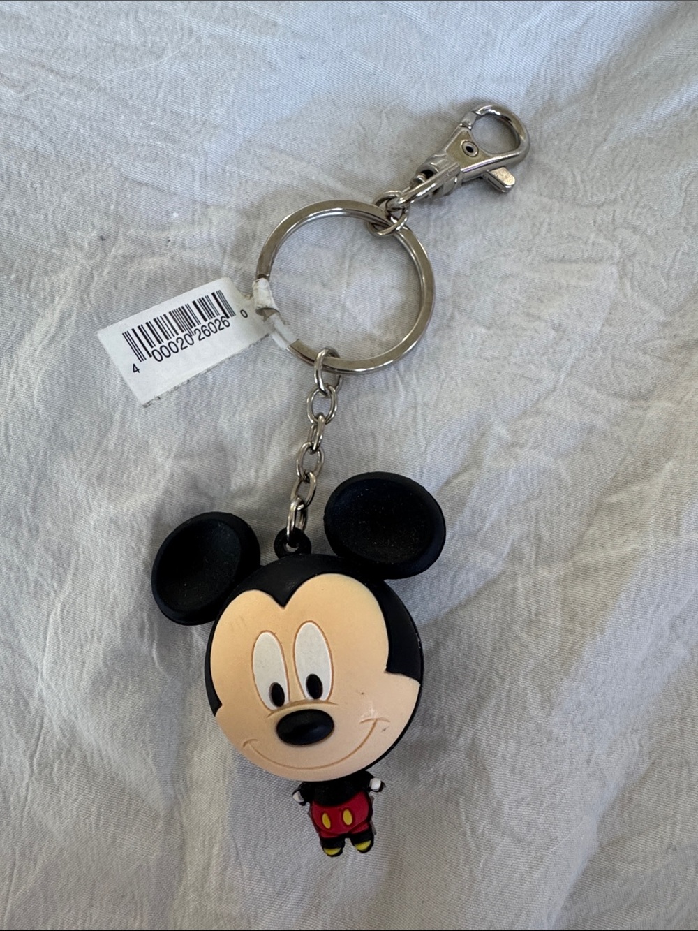 Disney Black and Cream Mickey Rubber Keychain with Silver Hardware